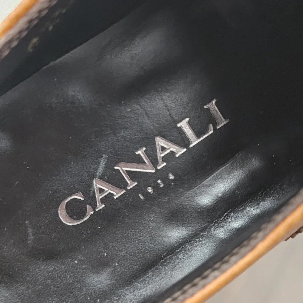 CANALI Made in Italy Leather Wing Cap Toe Derby Shoe in Brown Size 42.5 US 9.5